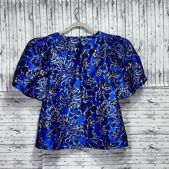 Lilly Pulitzer Pratt Short Sleeve Top Twilight Floral Brocade - Picture 2 of 10